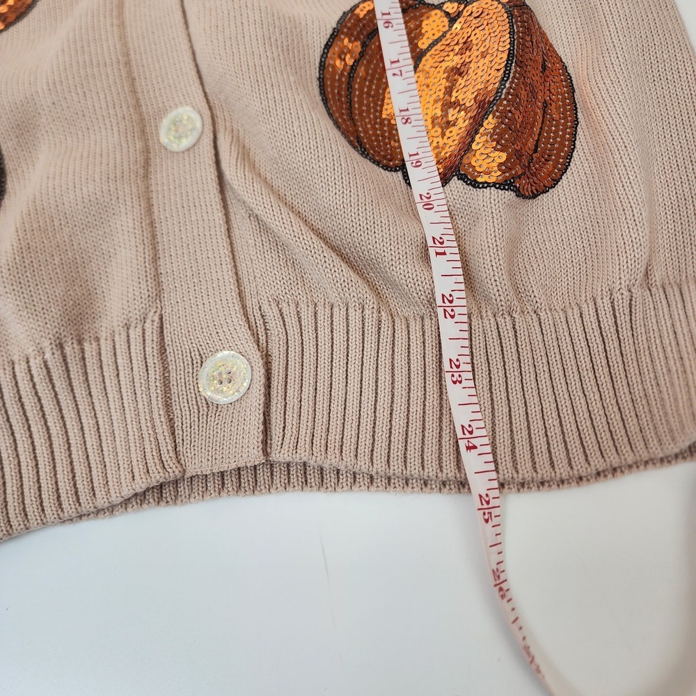 Simply Southern Cardigan Women's XL- Tan Orange Sequins Pumpkins Fall Autumn - Picture 9 of 10